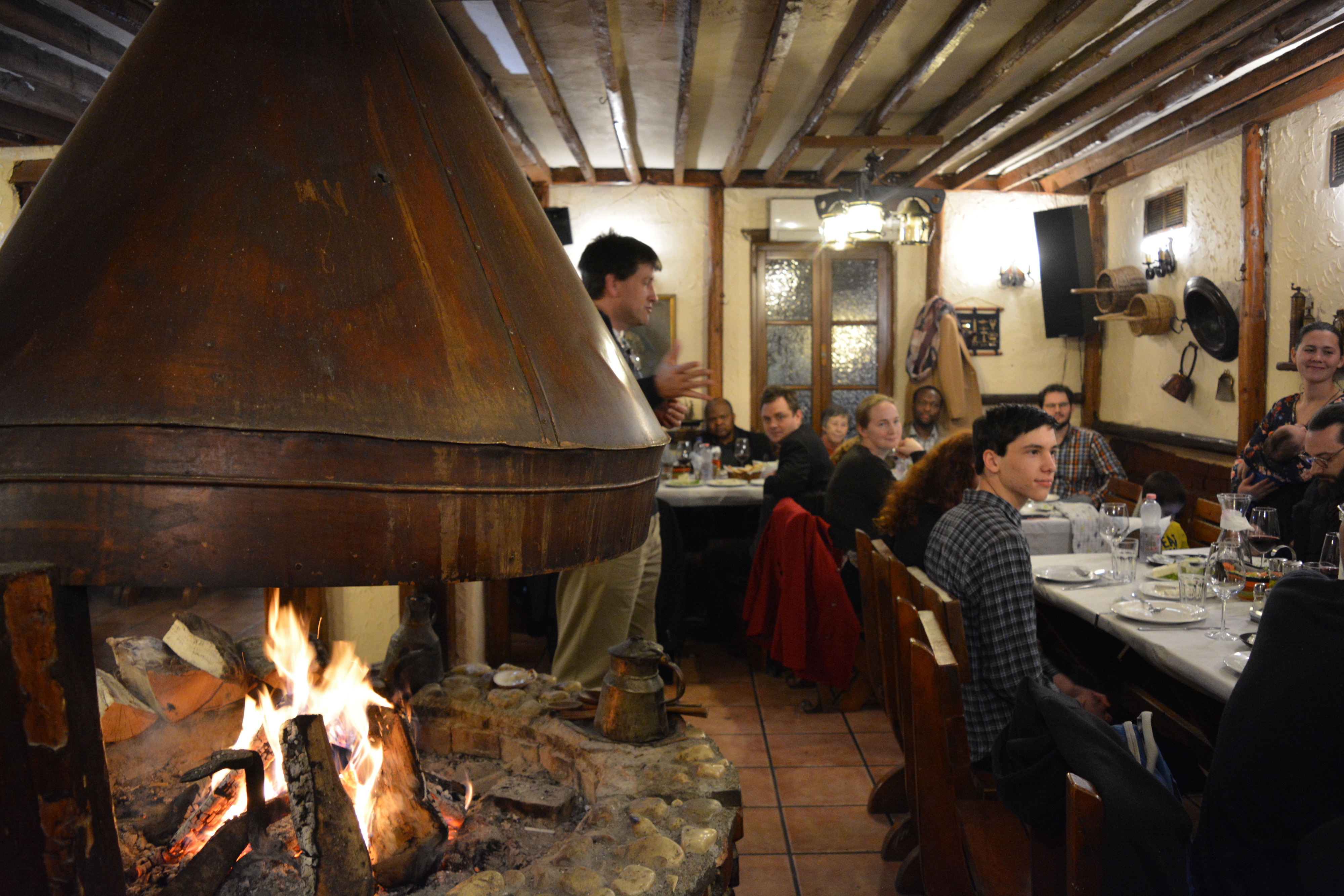 Meeting with American orthodox missionaries - in a typical Albanian restaurant around an open fireplace