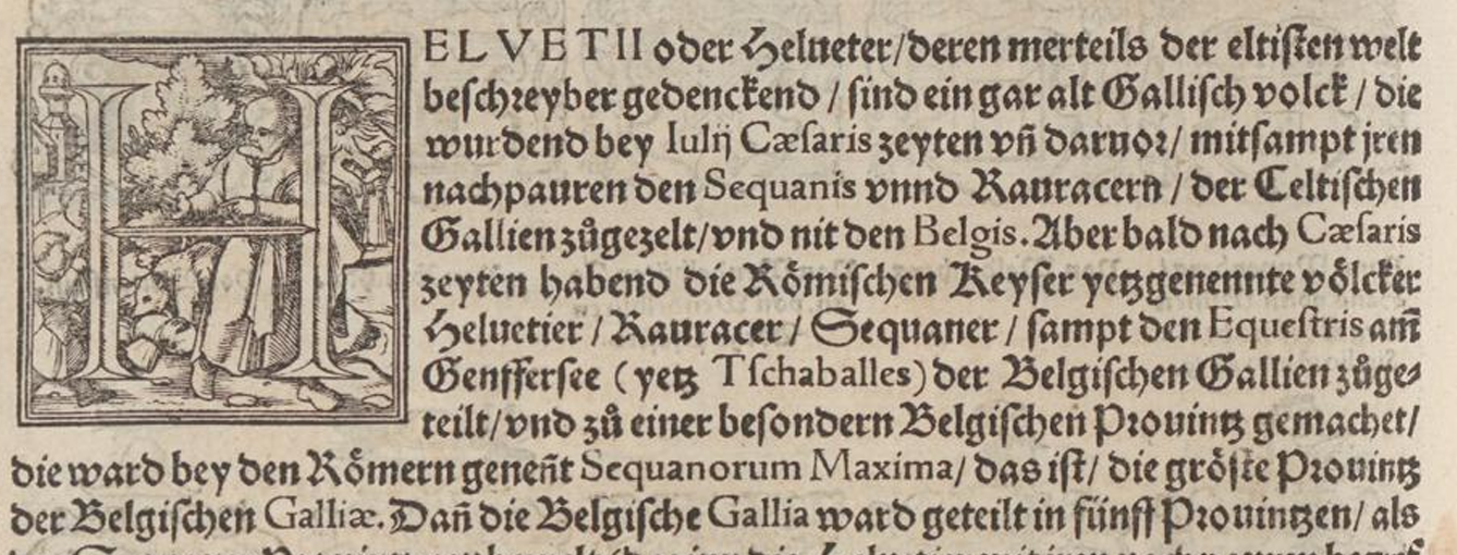 Holzschnitt aus dem ersten Kapitel der Chronik von Johannes Stumpf